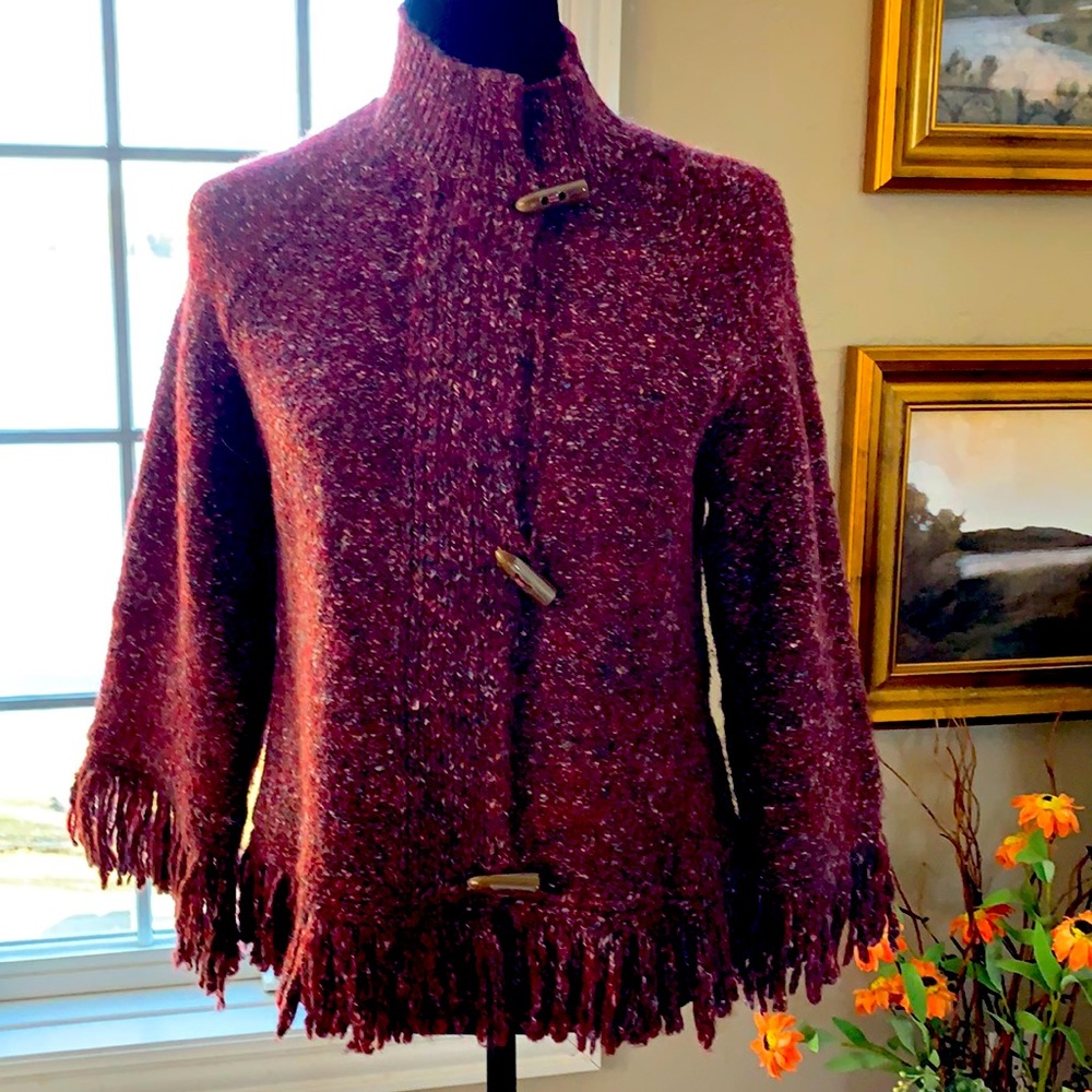 Ruby Road Marled Knit Cardigan Sweater w/Fringe Cuffs & Hem